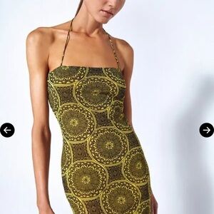Alexis Strapless Dress in Yellow and Black Pattern